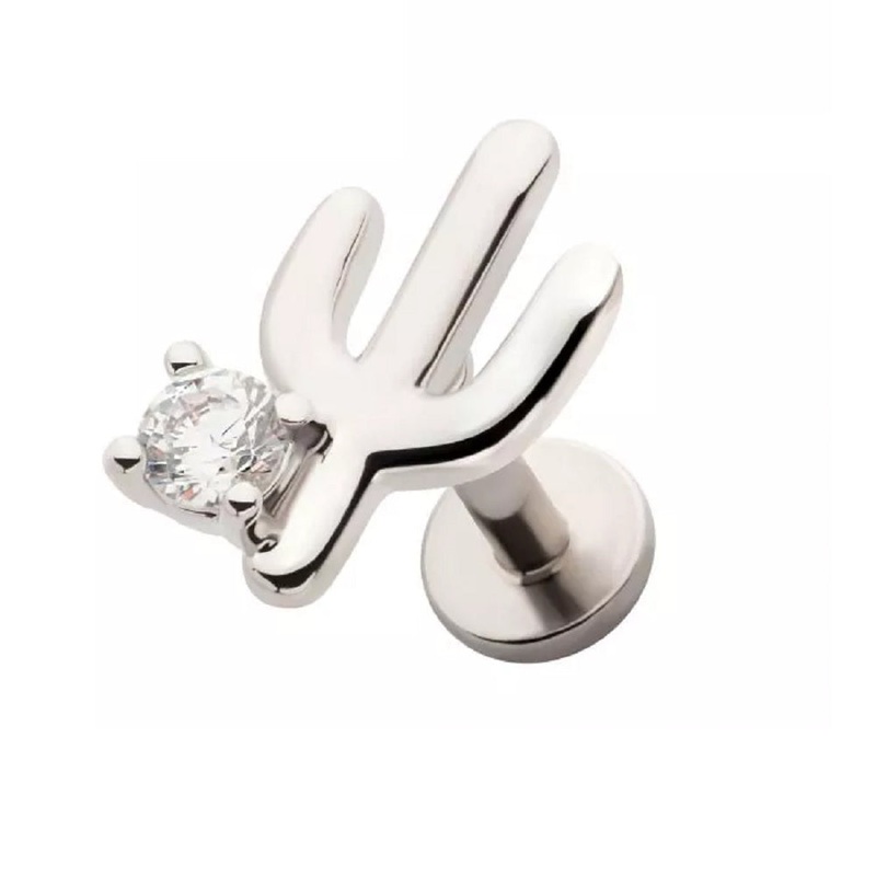 CZ Crystal Cactus Threadless Flat Back Stud – 316L Stainless Steel