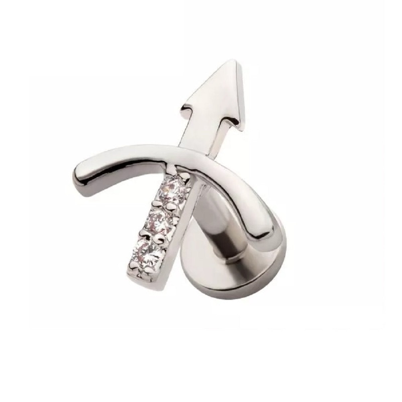 CZ Crystal Paved Bow and Arrow Threadless Flat Back Stud – 316L Stainless Steel