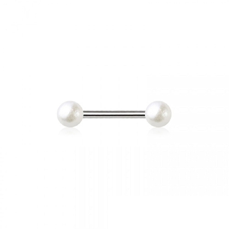 Faux Pearl Ball Ends Cartilage Barbell – 316L Stainless Steel