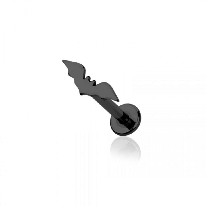 Internally Threaded Bat Top Labret Stud – 316L Stainless Steel Black