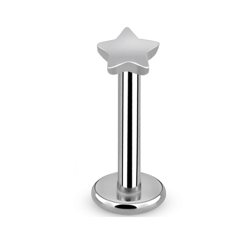 Internally Threaded Flat Star Top Flat Back Labret Stud – G23 Titanium