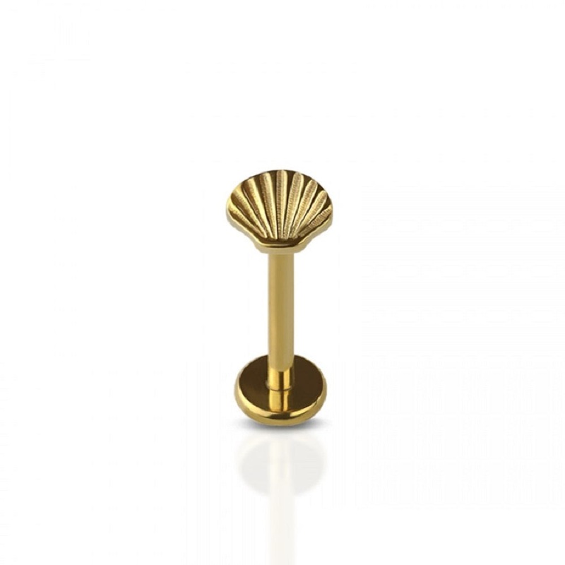 Internally Threaded Seashell Top Labret Stud – F136 Implant Grade Titanium Gold