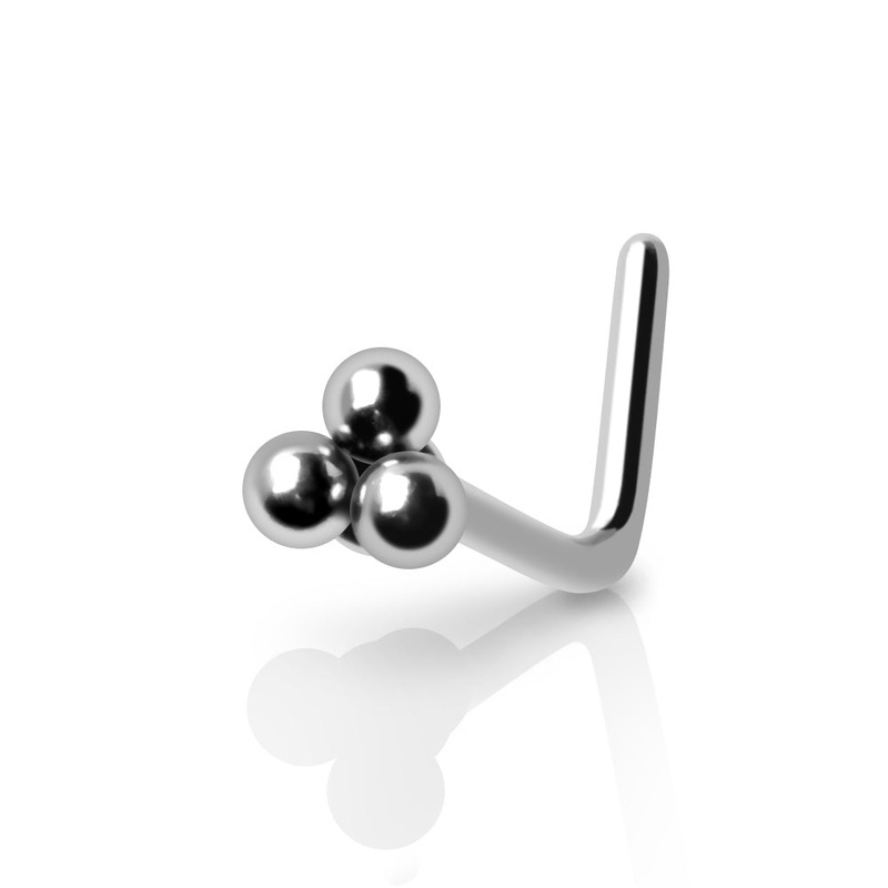 Triple Ball Cluster Top L-Bend Nose Stud – 316L Stainless Steel