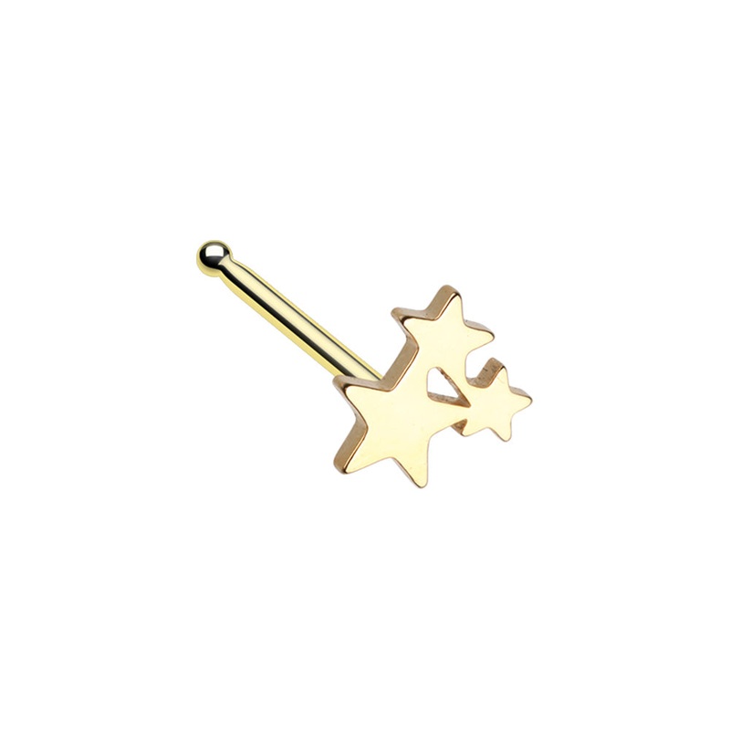 Triple Star Nose Bone Stud – Gold Plated Stainless Steel