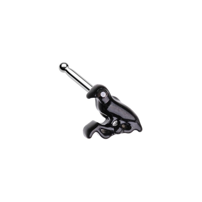 Black Raven with Crystal Eye Nose Bone Stud – Stainless Steel