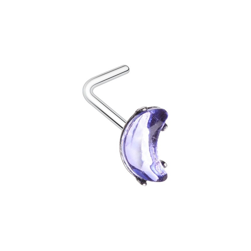 Crescent Moon Shaped Gem L-Bend Nose Stud – Stainless Steel Purple