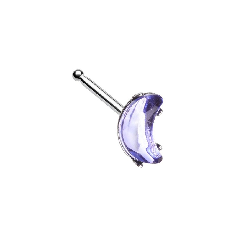 Crescent Moon Shaped Gem Nose Bone Stud – Stainless Steel Purple