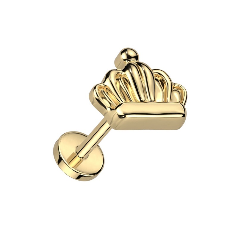 Crown Top Threadless Push-In Labret Stud – F136 Implant Grade Titanium Gold