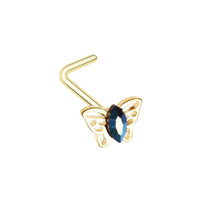 Crystal Marquise Butterfly L-Bend Nose Stud – Gold Tone Stainless Steel