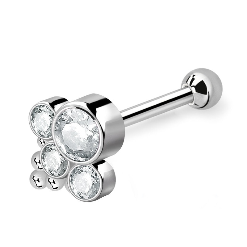 Internally Threaded CZ Crystal Cluster with Ball Cluster Barbell Stud – G23 Titanium