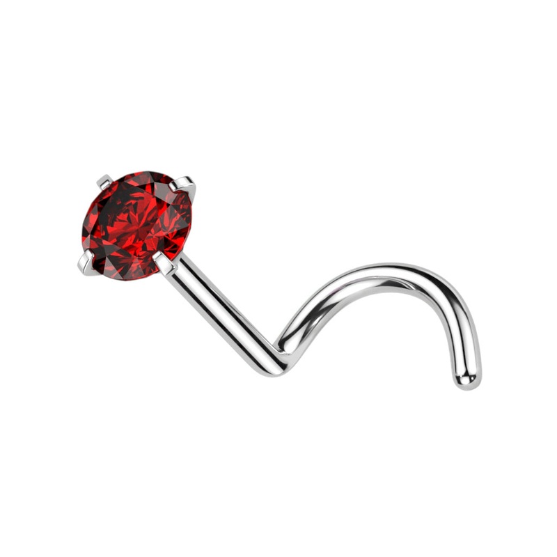 Prong Set CZ Crystal Nose Screw – F136 Implant Grade Titanium Red