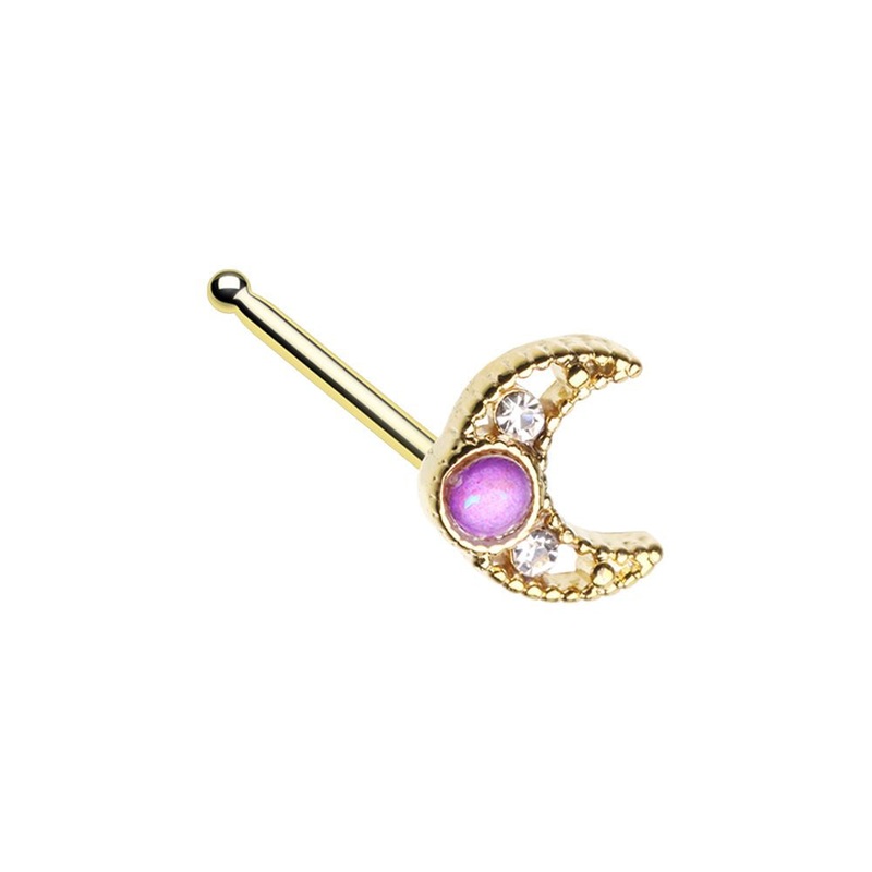 Purple Opalite Crescent Moon Nose Bone Stud – Gold Tone Stainless Steel