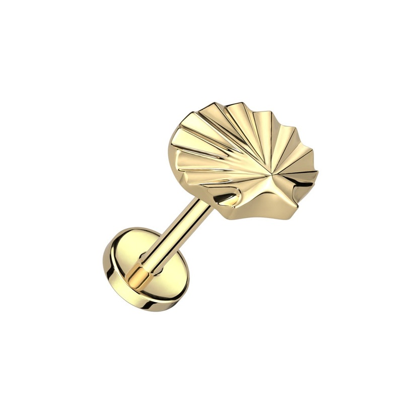 Shell Top Threadless Push-In Labret Stud – F136 Implant Grade Titanium Gold
