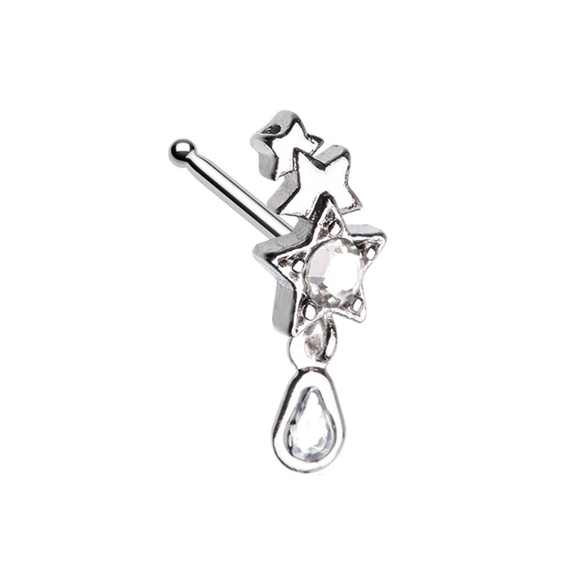 Shooting Stars with Dangling Gem Nose Bone Stud – Stainless Steel