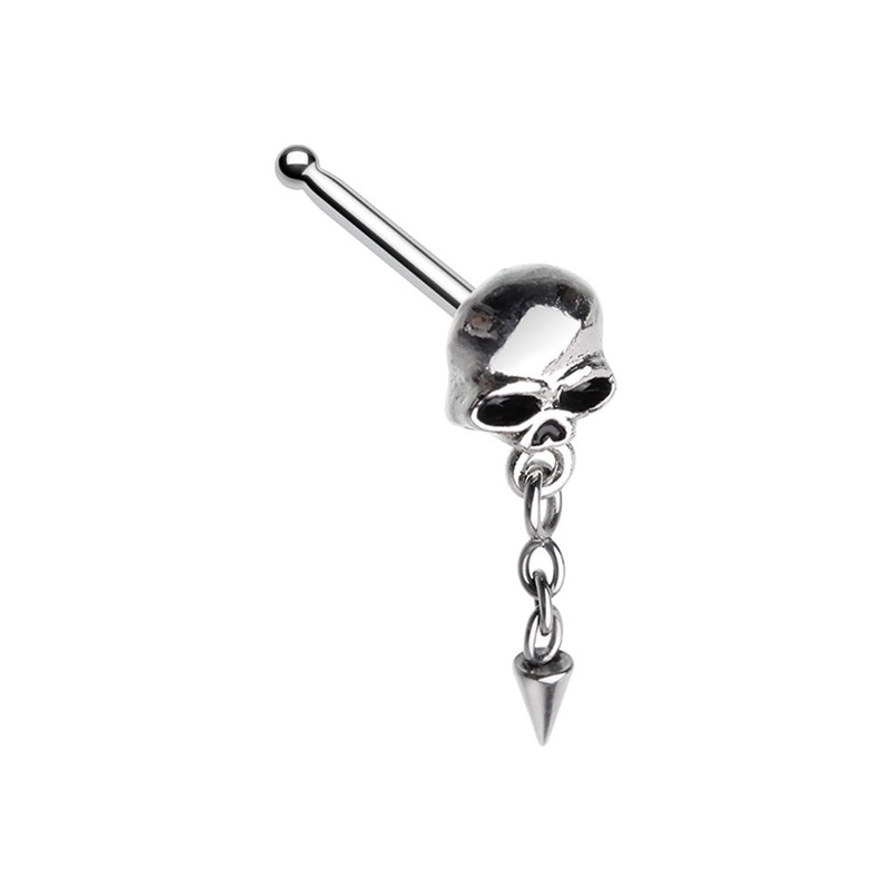 Skull with Dangling Chain Spike Nose Bone Stud – Stainless Steel