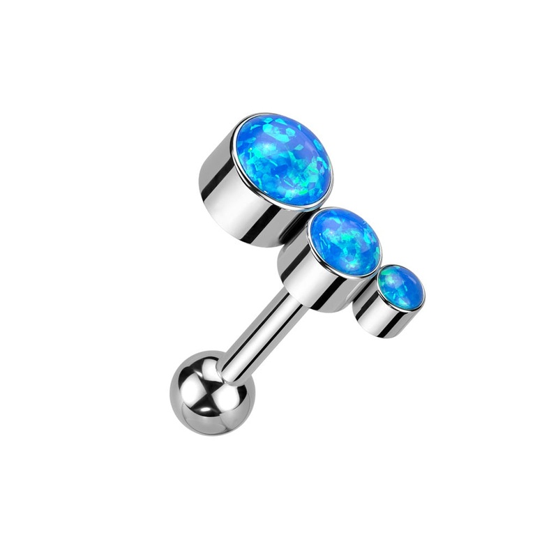 Threadless Push In Descending Synthetic Opals Curved Top Barbell Stud – F136 Implant Grade Titanium Blue