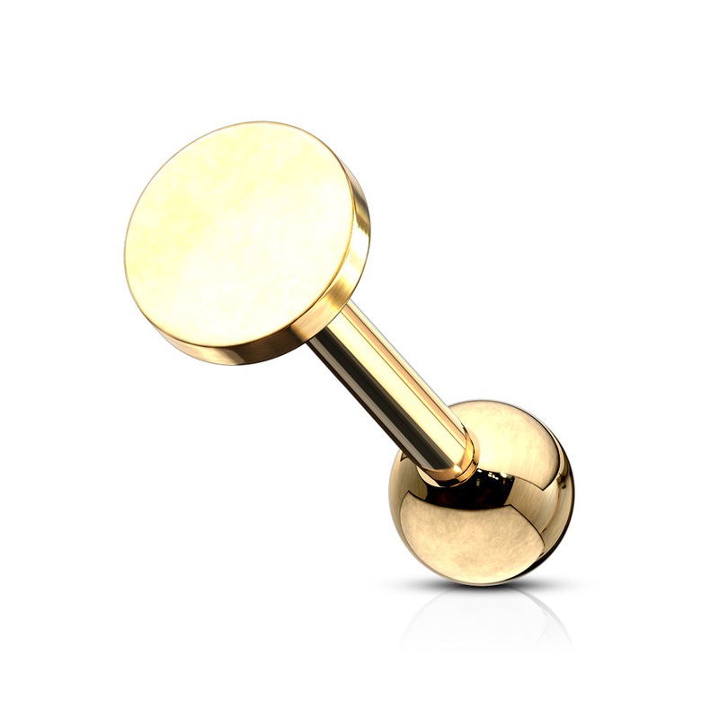 Flat Circle Top Cartilage Helix Tragus Conch Barbell Stud – 316L Stainless Steel Gold