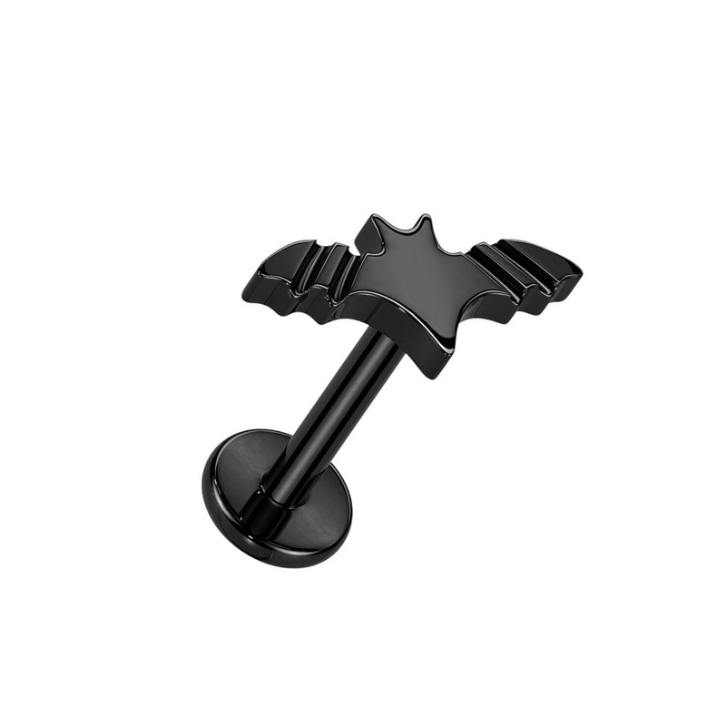 Internally Threaded Bat Top Flat Back Stud – F136 Implant Grade Titanium Black