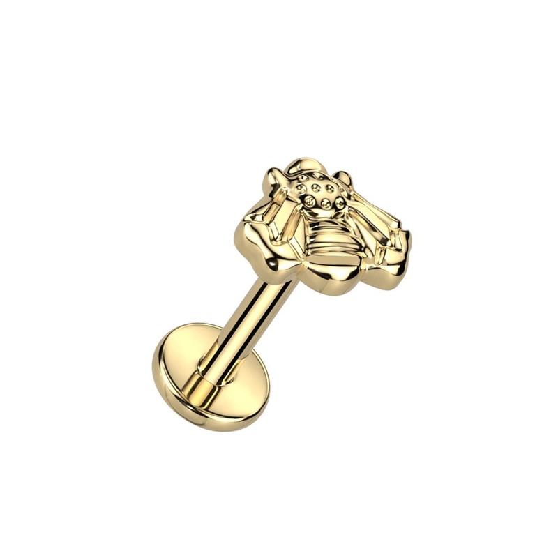 Internally Threaded Bee Top Flat Back Stud – F136 Implant Grade Titanium Gold
