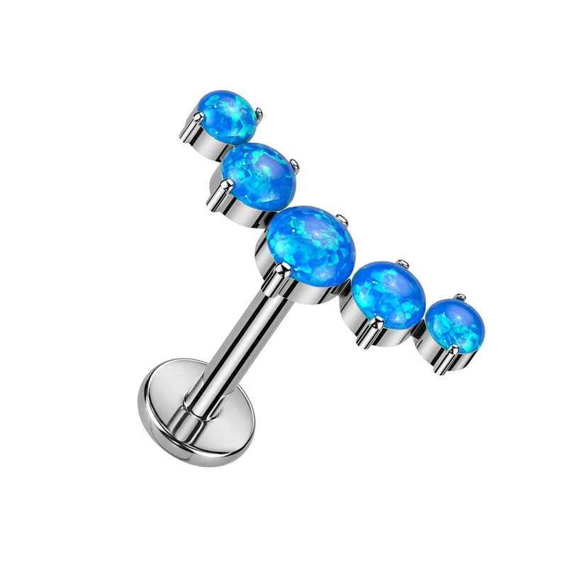 Internally Threaded Curved Synthetic Opal Top Flat Back Stud – F136 Implant Grade Titanium Blue