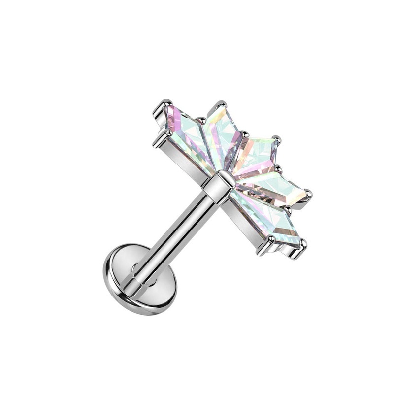 Internally Threaded CZ Crystal Fan Top Flat Back Labret Stud – F136 Implant Grade Titanium Gold/Clear