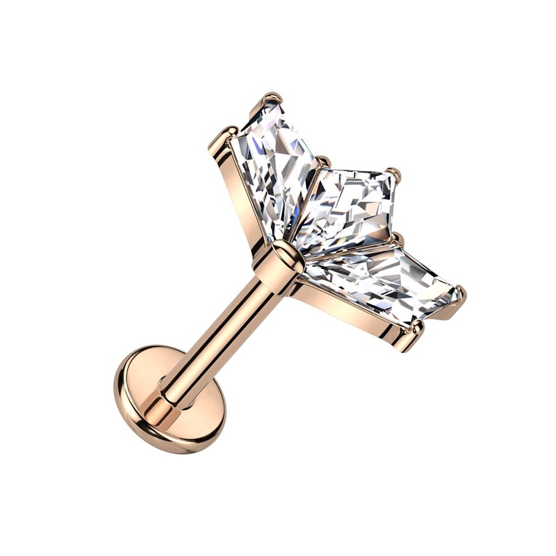 Internally Threaded CZ Crystal Fan Top Labret Stud – F136 Implant Grade Titanium Gold