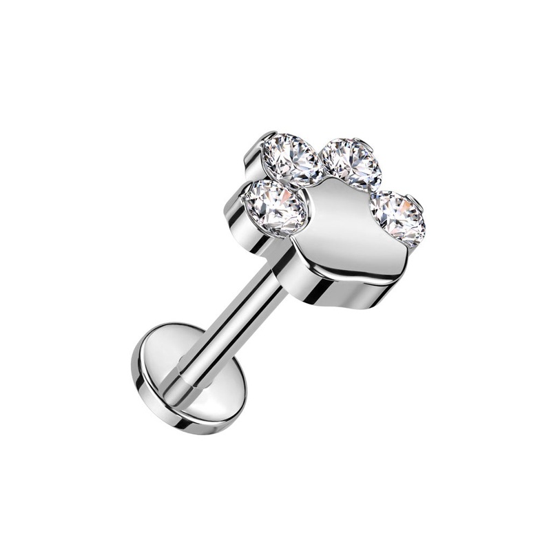 Internally Threaded CZ Crystal Paw Top Flat Back Stud – F136 Implant Grade Titanium Gold