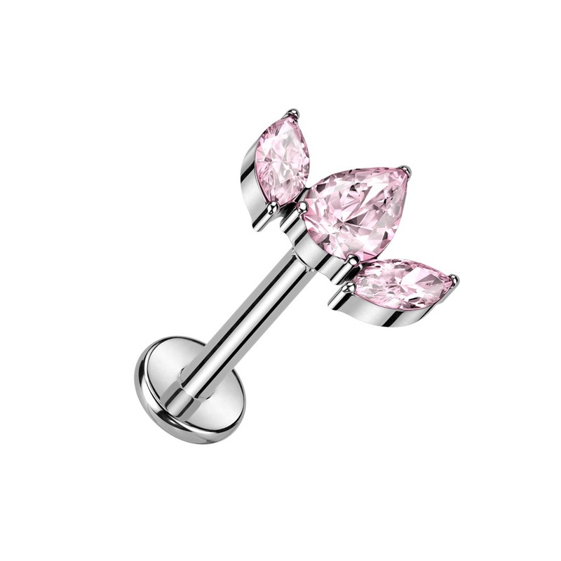 Internally Threaded CZ Crystal Pear Shaped Marquise Top Labret Stud – F136 Implant Grade Titanium Clear