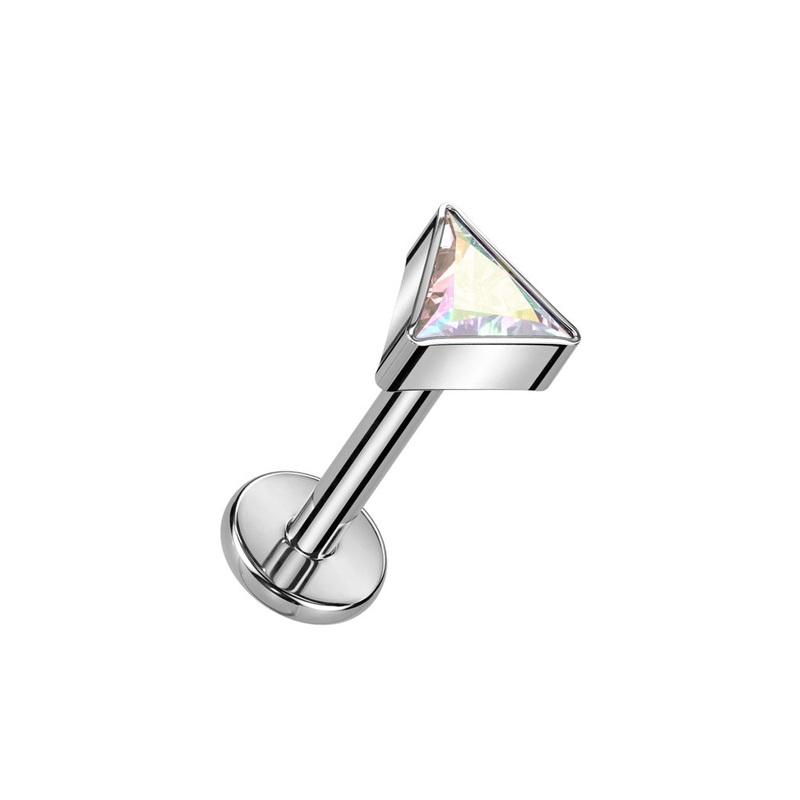 Internally Threaded CZ Crystal Triangle Top Flat Back Stud – F136 Implant Grade Titanium Aurora Borealis