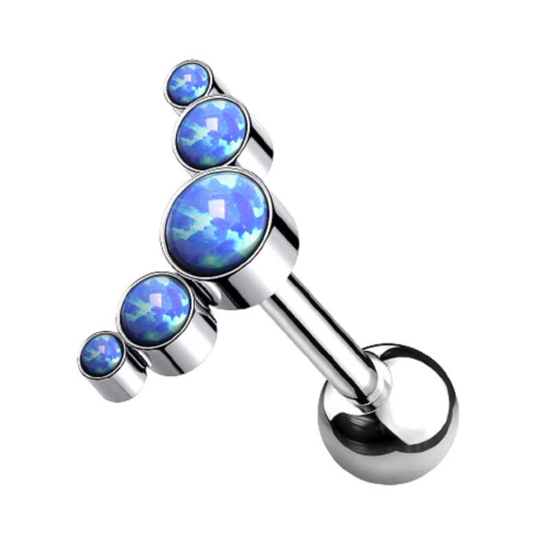 Internally Threaded Five Bezel Set Synthetic Opals Curved Top Barbell Stud – G23 Implant Grade Titanium White