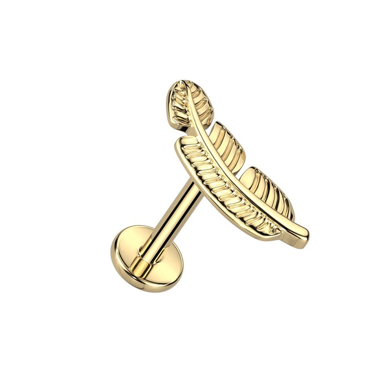 Internally Threaded Leaf Top Flat Back Stud – F136 Implant Grade Titanium Gold