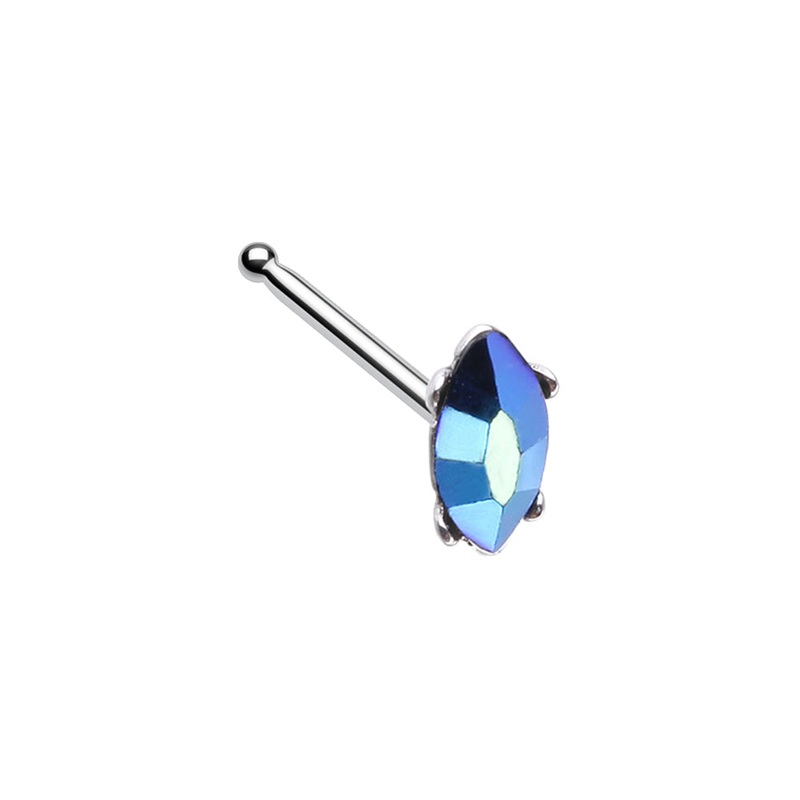 Iridescent Blue Crystal Marquise Shaped Nose Bone Stud – Stainless Steel