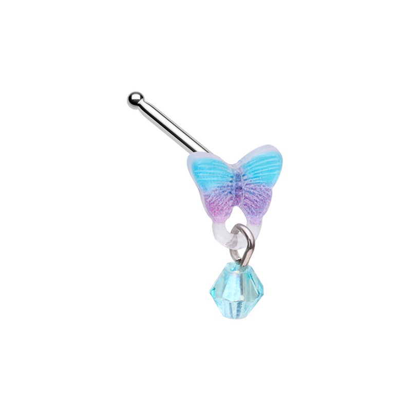 Kawaii Butterfly with Dangling Bead Nose Bone Stud – Stainless Steel