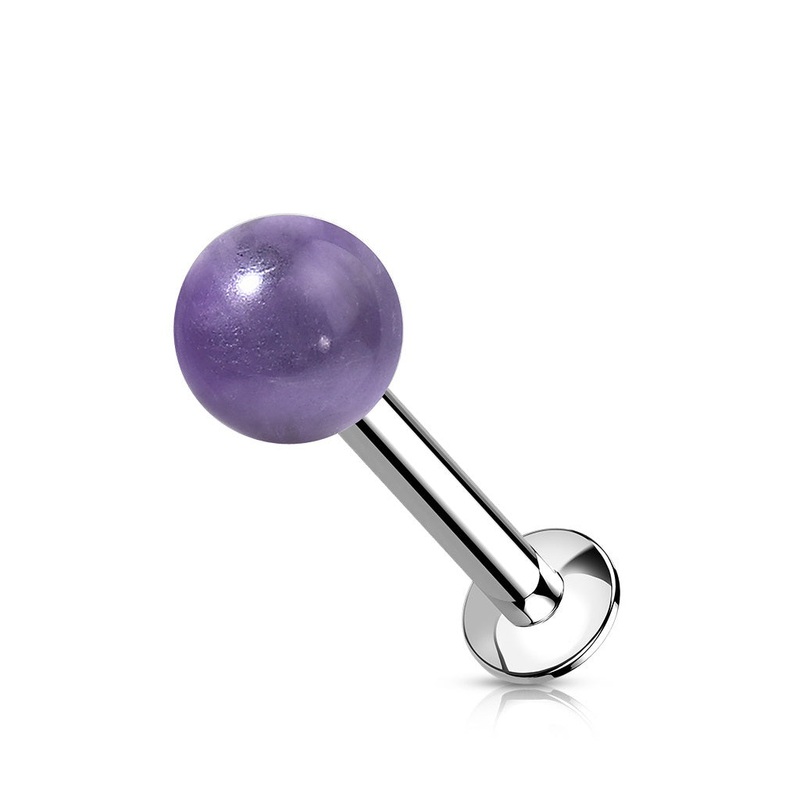 Natural Stone Internally Threaded Flat Back Stud – 316L Stainless Steel Amethyst