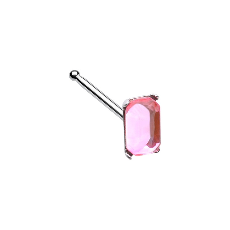 Rectangular Gem Nose Bone Stud – Stainless Steel Pink