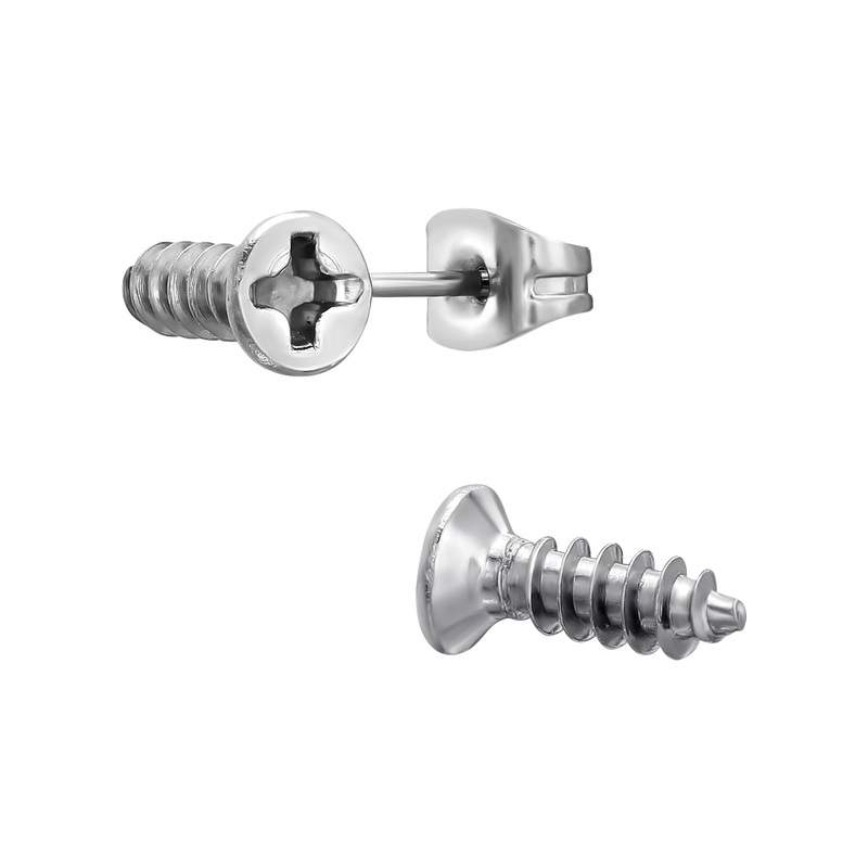 Screw Stud Earrings – Pair – Stainless Steel
