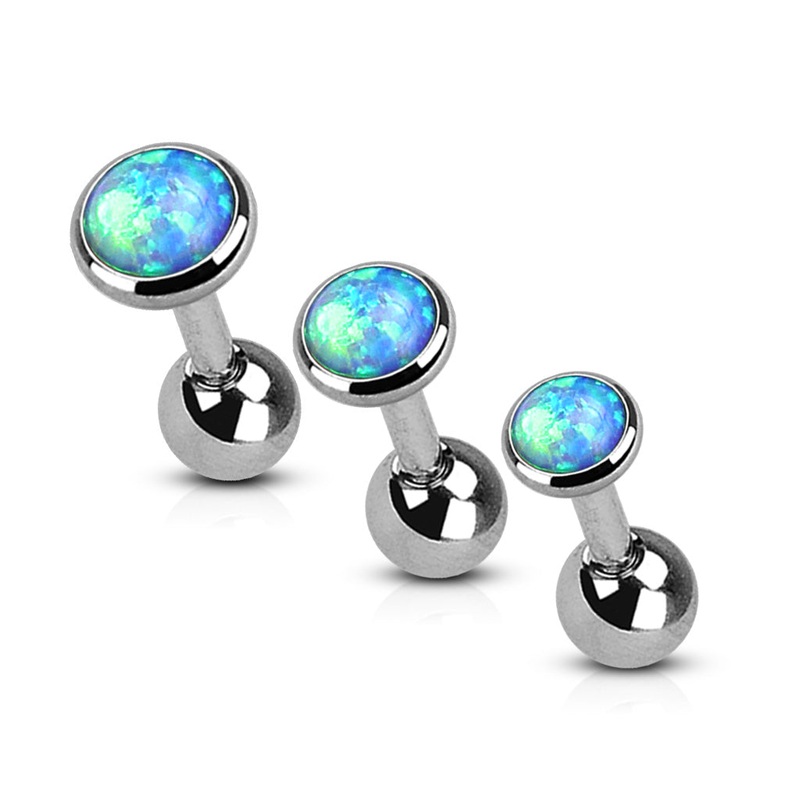 Set of 3 Synthetic Opal Set Top Cartilage Tragus Barbells Light Blue