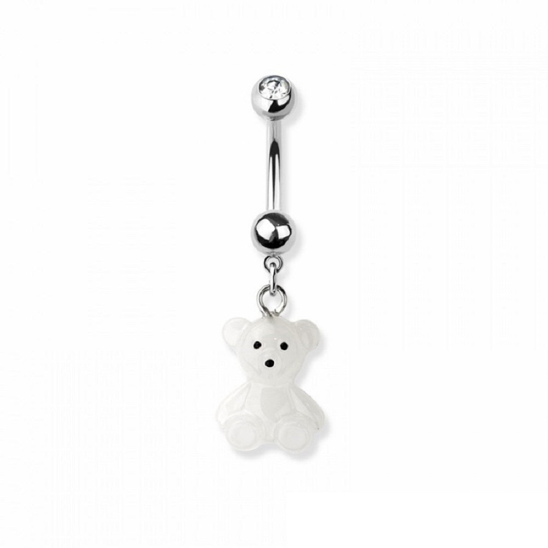 Teddy Bear Dangling Belly Button Ring – 316L Stainless Steel