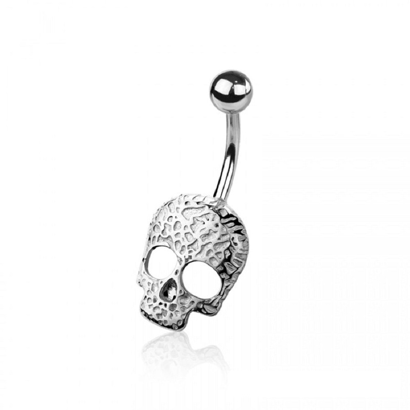 Textured Skull Belly Button Ring – 316L Stainless Steel Gold