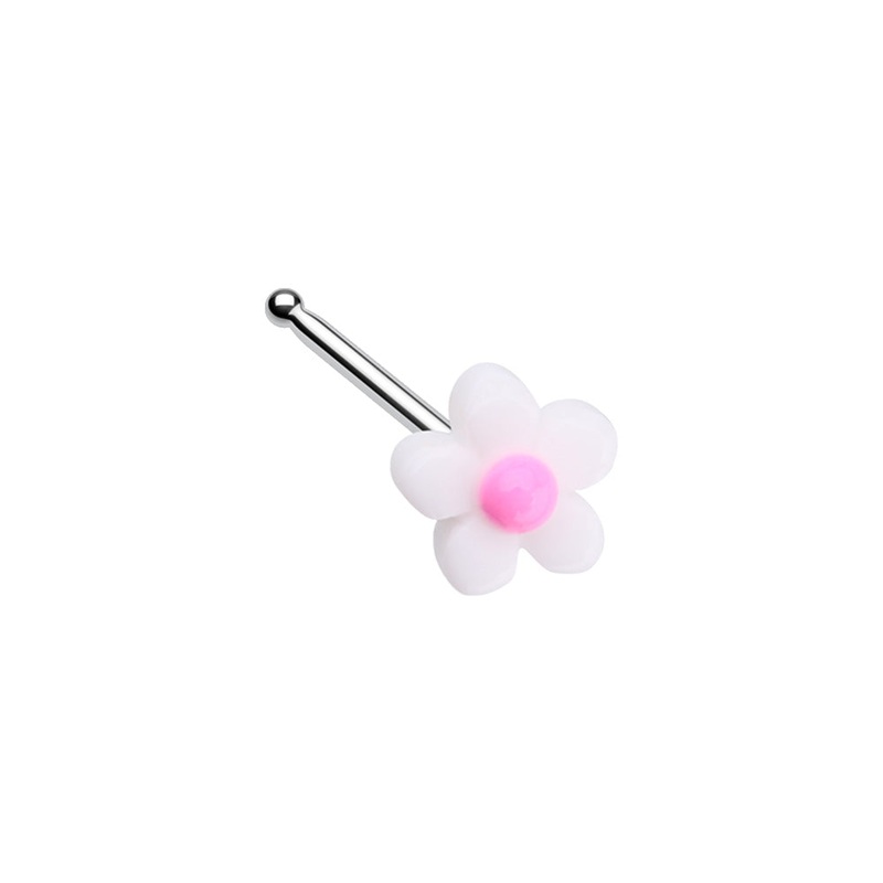 White Kawaii Flower Nose Bone Stud – Stainless Steel