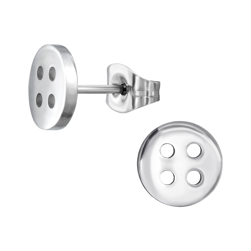 Button Stud Earrings – Pair – Stainless Steel