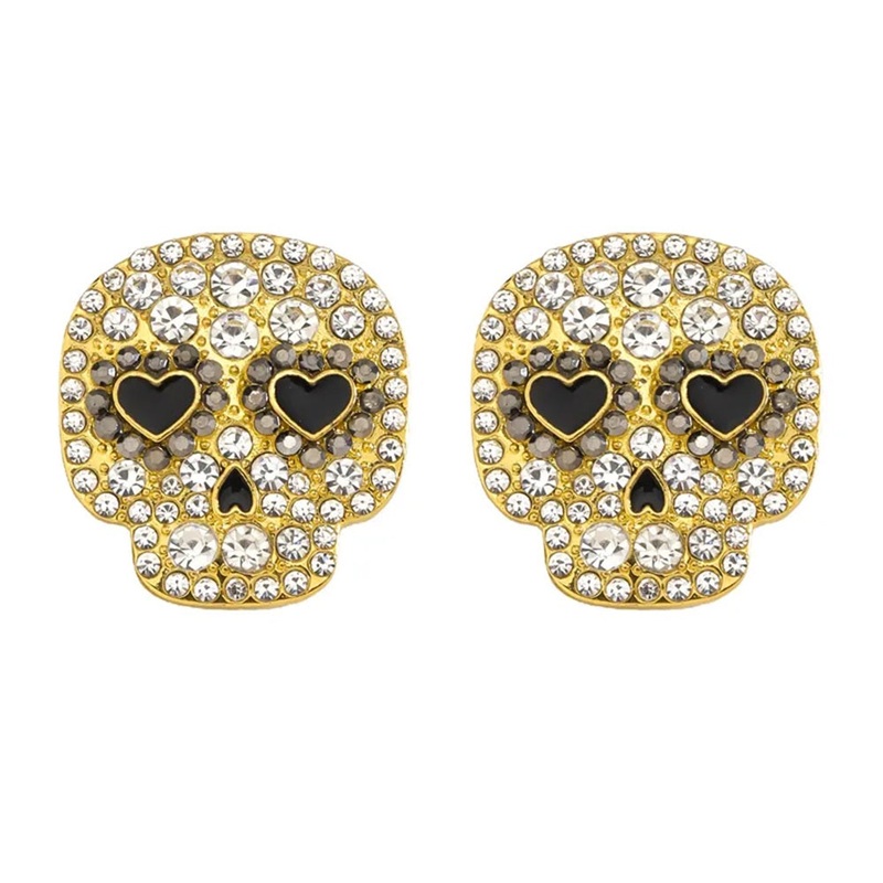 Crystal Sugar Skull Large Statement Stud Earrings – Pair