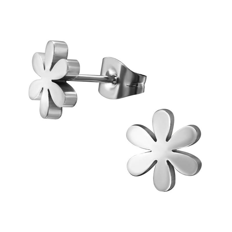 Flower Stud Earrings – Pair – Stainless Steel