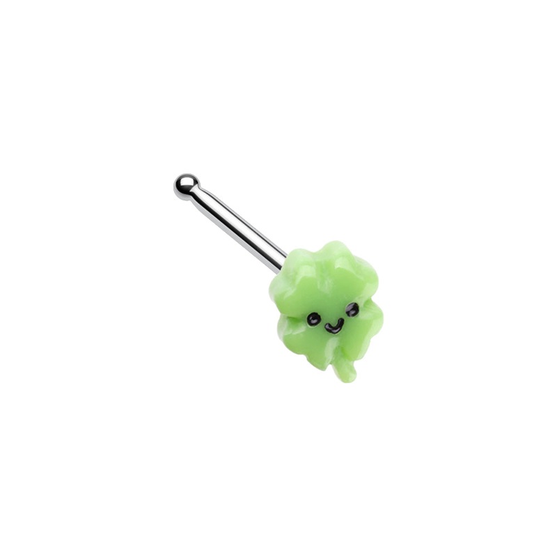 Kawaii Smiling Shamrock Nose Bone Stud – Stainless Steel