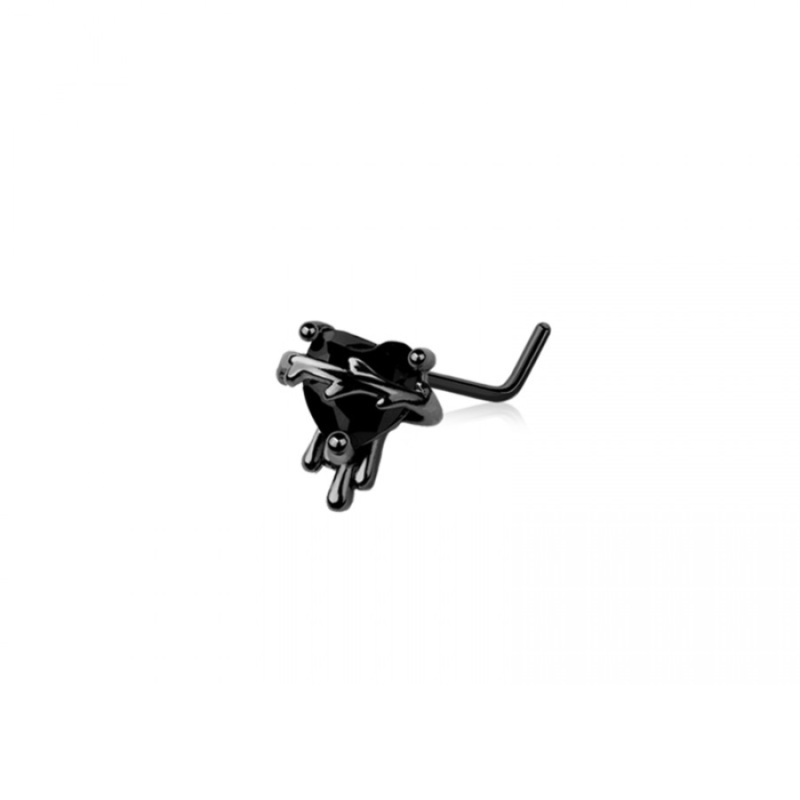 Melting Black Devil Heart L-Bend Nose Stud – Black 316L Stainless Steel