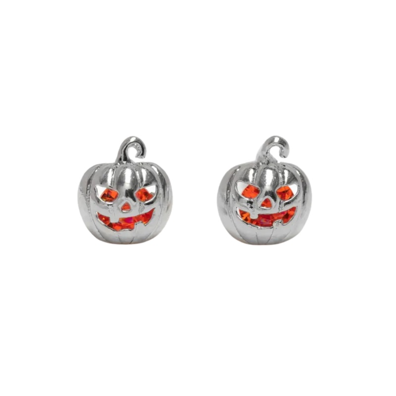 Orange Crystal Jack-O-Lantern Pumpkin Stud Earrings – Pair Gold