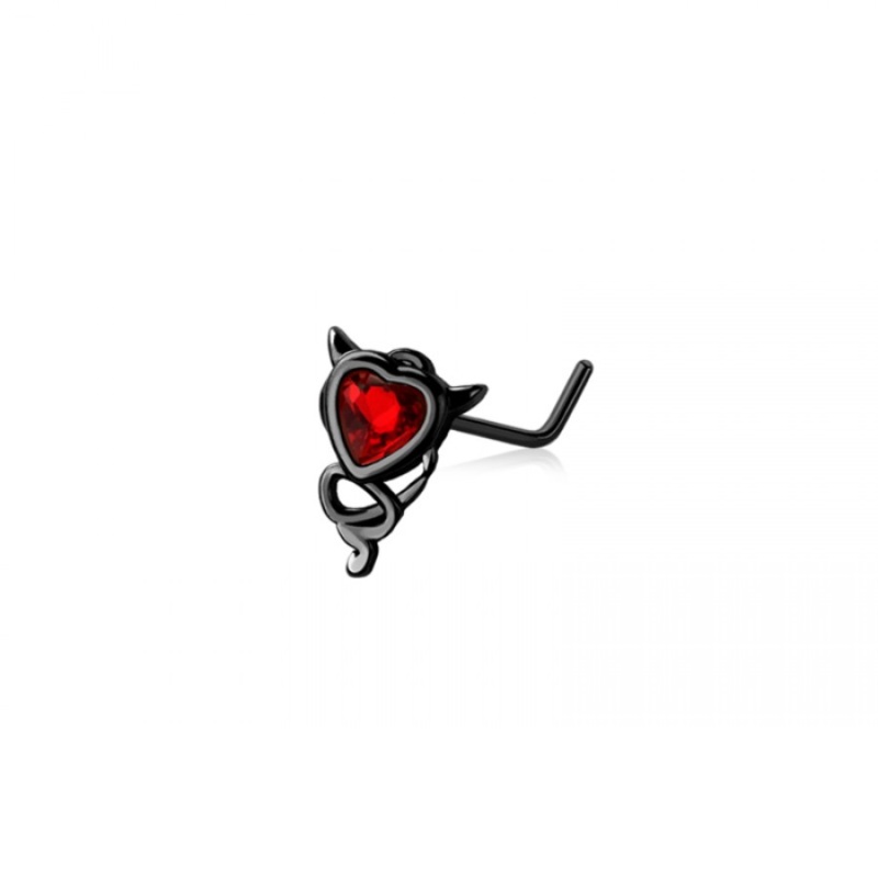 Red Devil Heart L-Bend Nose Stud – Black 316L Stainless Steel