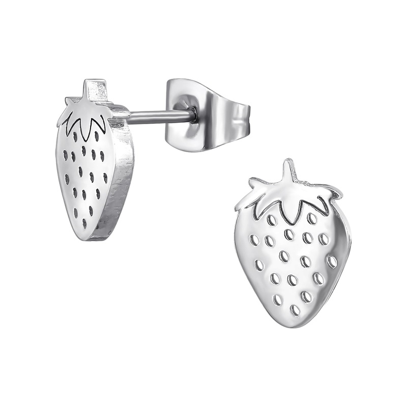 Strawberry Stud Earrings – Pair – Stainless Steel