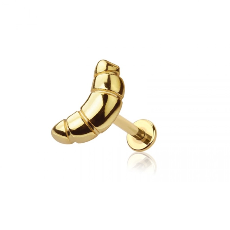 Threadless Push-In Croissant Top Flat Back Stud – 316L Stainless Steel Gold