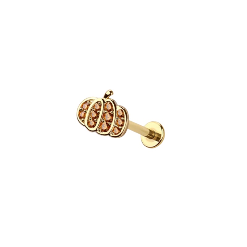 Threadless Push-In CZ Crystal Orange Pumpkin Flat Back Stud – 316L Stainless Steel